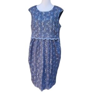 R&M Richards Dressy Blue Lace Dress Sequins Pockets Wedding Party